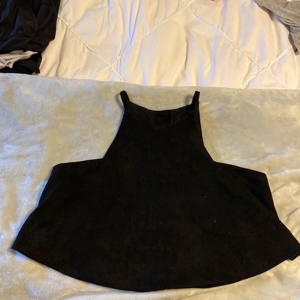 Olivaceous Faux Suede Button Back Crop Top